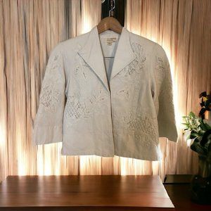 Choices Crochet Lace Inset Jacket Open Front Womens Petite Small White